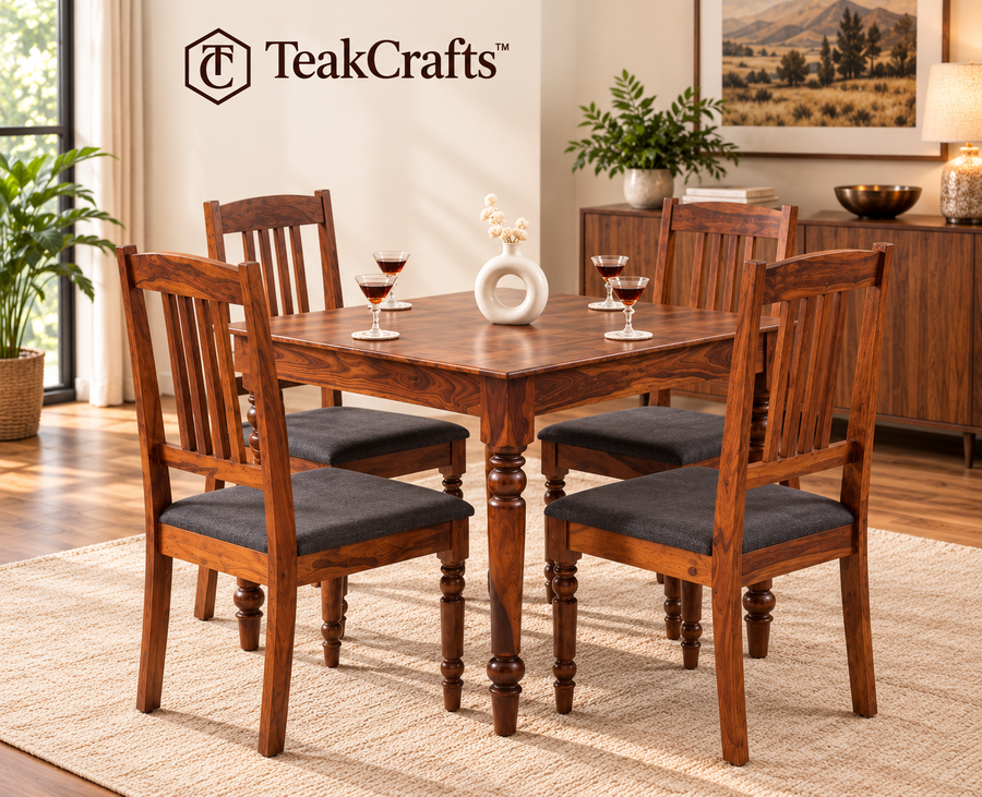 TeakCrafts Aurelio Teak Wood Dining Table Set featured among our Most-Loved Designs