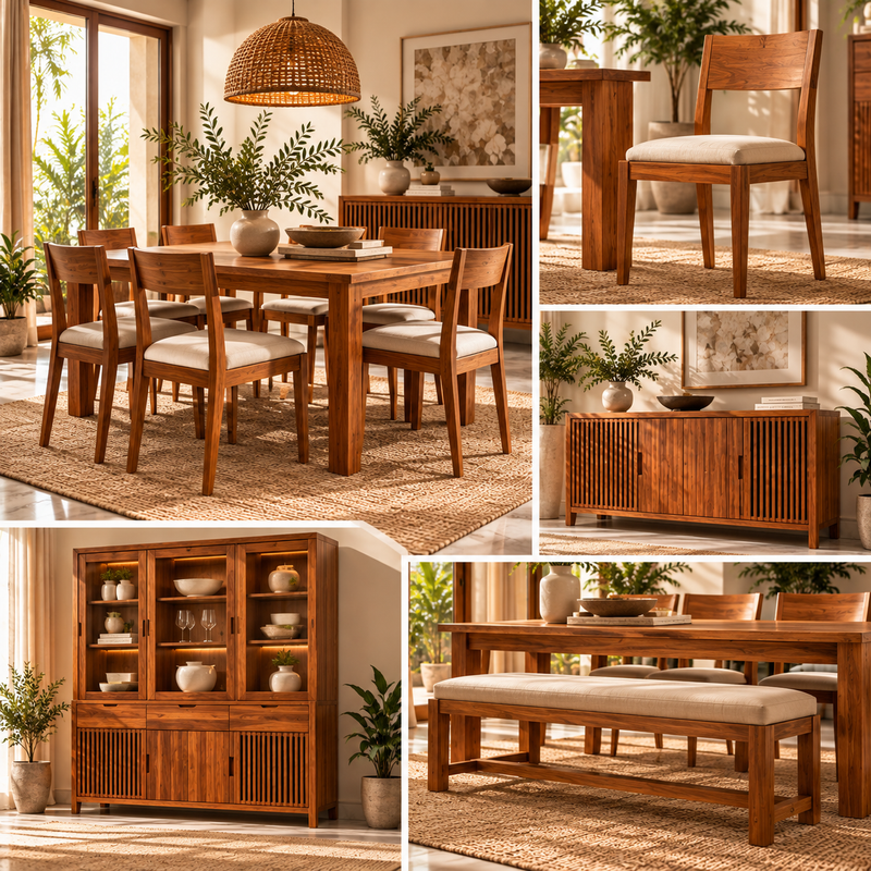 TeakCrafts Teak Wood Dining Room Furniture collection