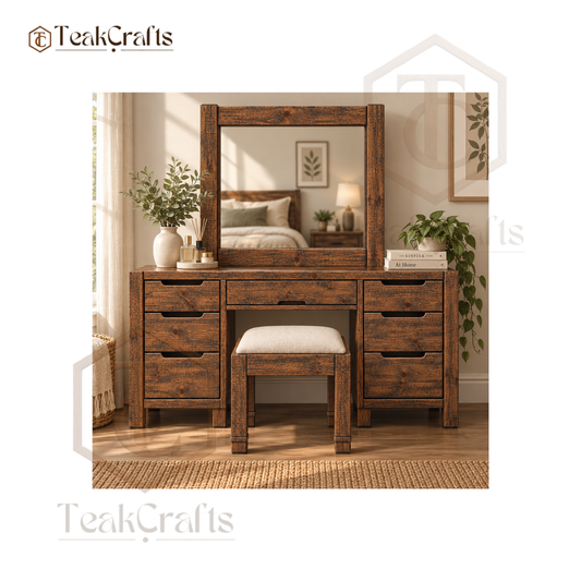 Drift Teak Wood Dressing Table Set by TeakCrafts — Teak Wood Dressing Table Set image 1