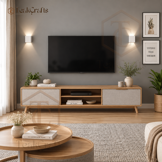 Oval Teak Wood TV Unit by TeakCrafts — Teak Wood TV Unit product image 1