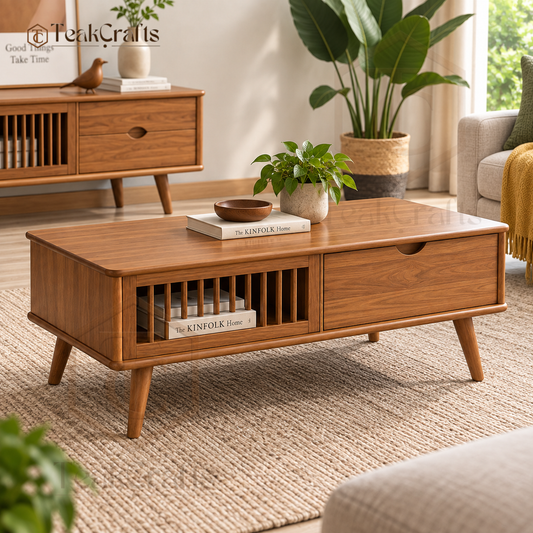 Contour Teak Wood Center Table by TeakCrafts — Teak Wood Center Table image 1