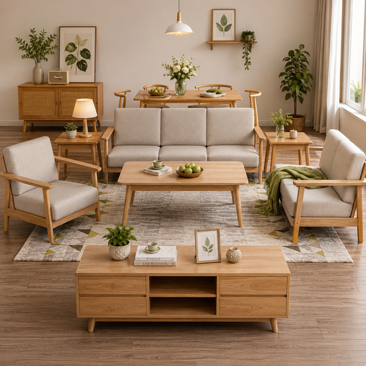 Oval Teak Wood Sofa Set by TeakCrafts — upholstered teak wood sofa design, image 1